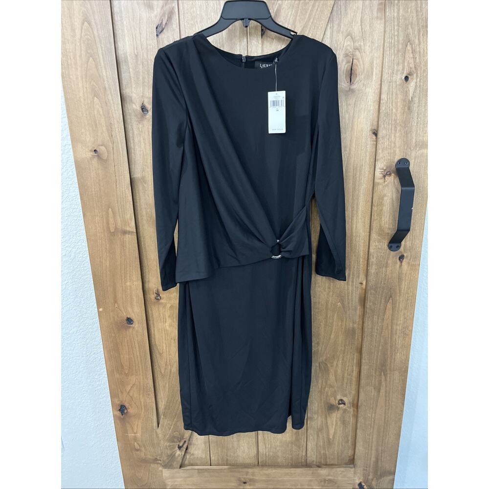 NWT Lauren Ralph Lauren Black Label 3/4 Sleeve Jersey Dress Women's 14 Black